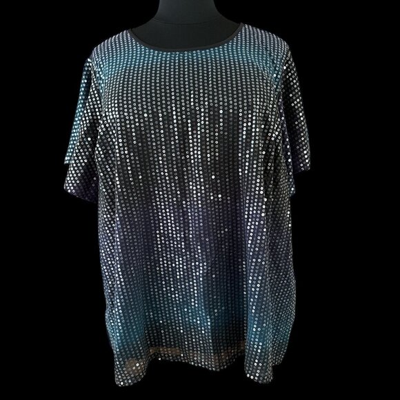 Lane Bryant Flutter-Sleeve Sequin Top Ombre Black Purple Blue NWT - Picture 2 of 7